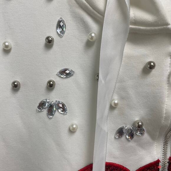 Rhinestone Pearl Full Zip Hoodie Red Glitter Lips Y2K Bling Streetwear Large - Picture 3 of 7